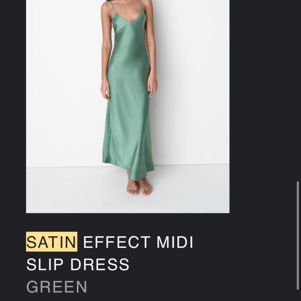 Satin Effect Green Midi Slip Dress